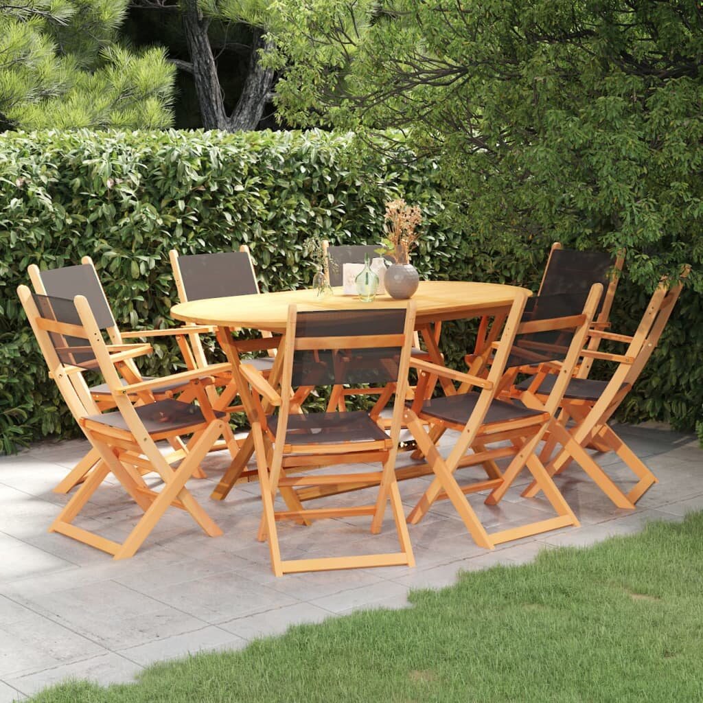 Image of 9 Piece Outdoor Dining Set Black Eucalyptus Wood&Textilene