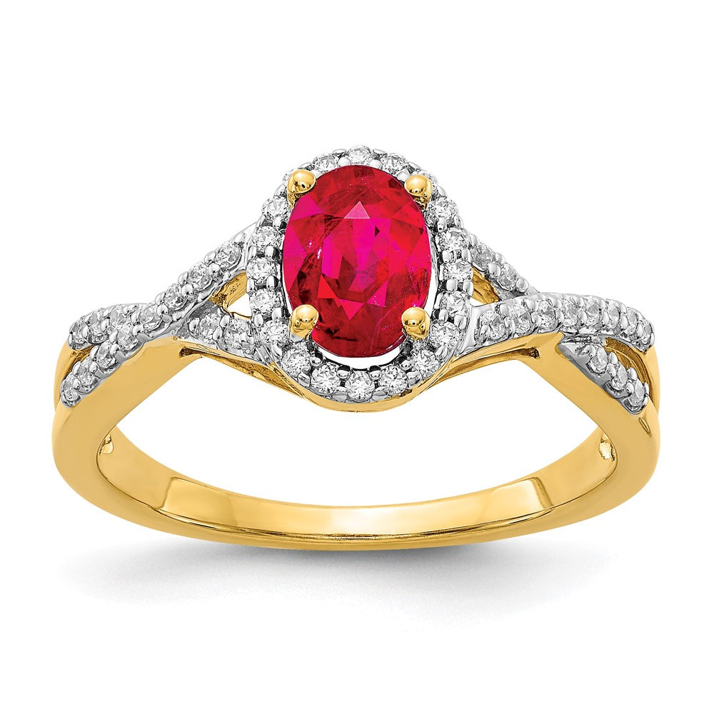 Image of ID 1 14K Yellow Gold Real Diamond and Ruby Oval Halo Ring