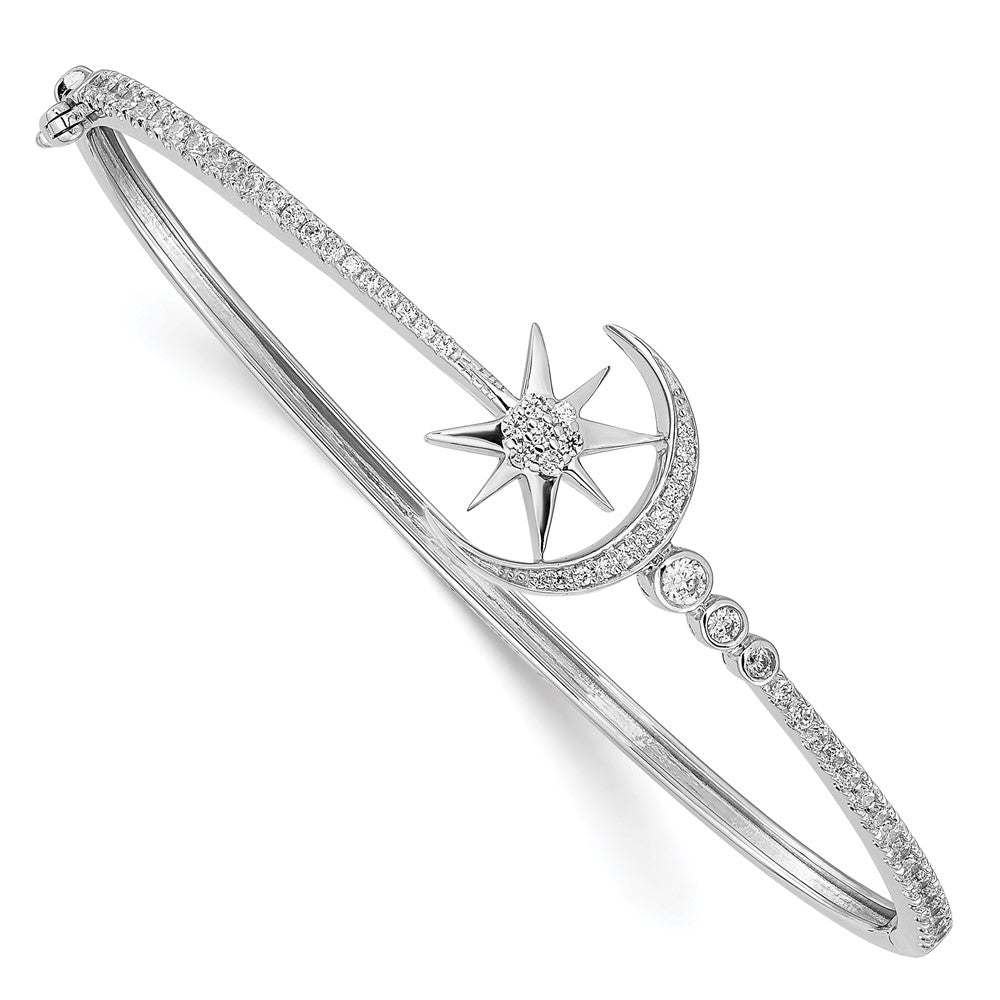 Image of ID 1 14k White Gold Natural Diamond Star & Moon Bangle