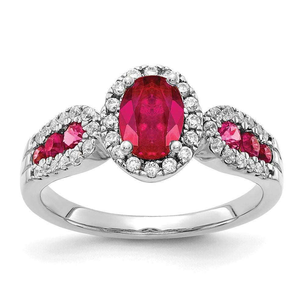 Image of ID 1 14k White Gold Real Diamond and Oval Ruby Ring