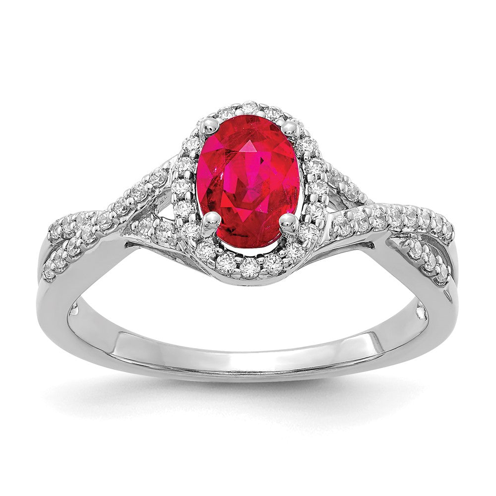 Image of ID 1 14k White Gold Real Diamond and Ruby Oval Halo Ring