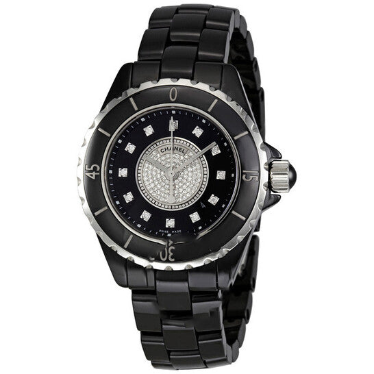 Image of ID 1 Original Chanel J12 Black Dial Ceramic Diamond Ladies Watch H2122