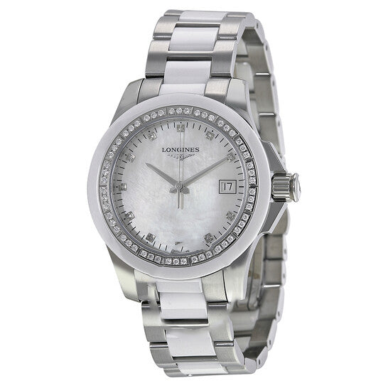 Image of ID 1 Original Longines Conquest White Ceramic Diamond Ladies Watch L32810877