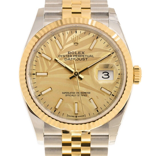 Image of ID 1 Original Rolex Datejust 36 Automatic Champagne Palm Dial Watch 126233CSPLMJ