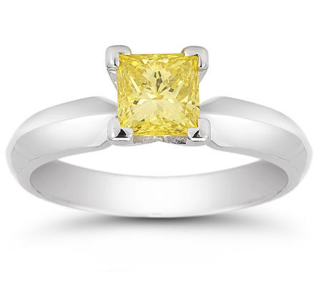 Image of ID 1247852076 3/4 Carat Princess Cut Yellow Diamond Engagement Ring