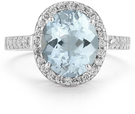 Image of ID 1247852112 Aquamarine and Diamond Cocktail Ring in 14K White Gold