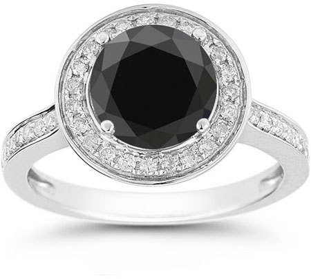 Image of ID 1247852122 Black and White Diamond Halo Ring in 14K White Gold