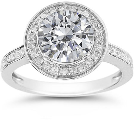 Image of ID 1247852132 White Topaz and Diamond Halo Ring in 14K White Gold