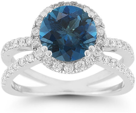 Image of ID 1247852136 Pave Diamond Criss-Cross London Blue Topaz Halo Ring