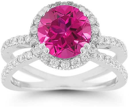 Image of ID 1247852138 Pave Diamond Criss-Cross Pink Topaz Halo Ring