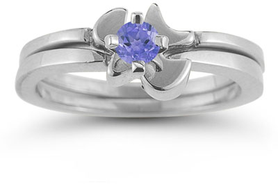 Image of ID 1247852272 Holy Spirit Dove Tanzanite Engagement Ring Set 14K White Gold