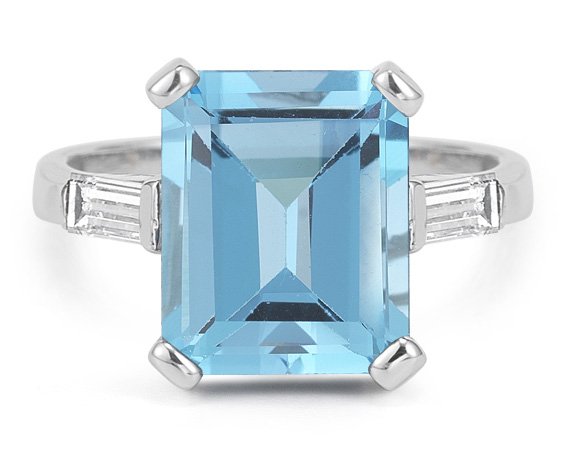 Image of ID 1247852290 5 Carat Emerald-Cut Blue Topaz and Diamond Ring