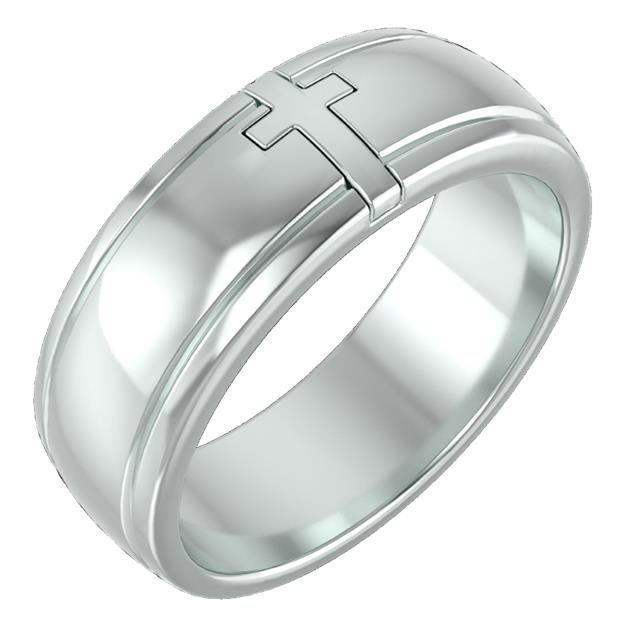 Image of ID 1260126325 14k white gold cross of christ wedding band ring