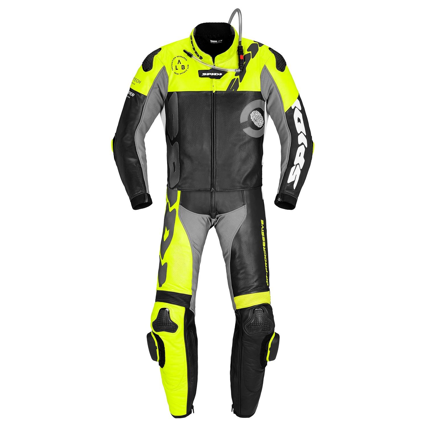 Image of Spidi DP-Progressive Touring 2pc Leather Suit Black Fluorescent Yellow Größe 56